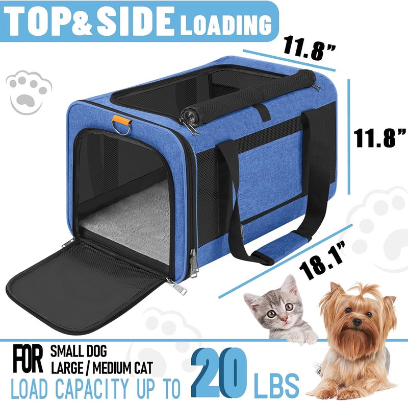 GAPZER Pet Carrier Large Cats 20 lbs Top Load/Soft Sided Small Dog Travel Carriers/Collapsible Carrier Bag for Medium Cat Puppy/Sturdy Transport Carriers Long Trips/Medium Cats 15 pounds Blue - Image 2